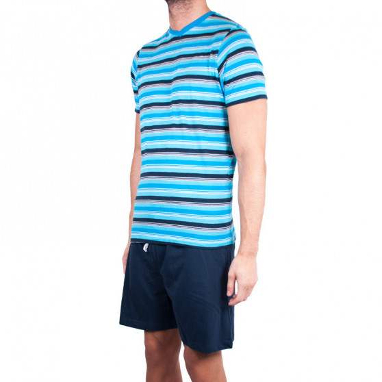Férfi rövid pizsama Molvy kék csíkokkal (KT-073)