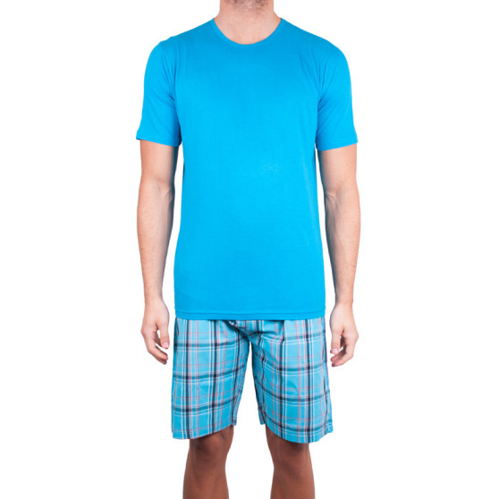 Férfi rövid pizsama Molvy kék, kockás nadrággal