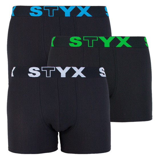 3PACK Fekete long férfi boxeralsó Styx sport gumival (U9606162)