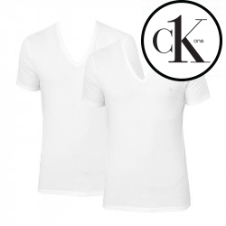2PACK fehér CK ONE V neck férfi póló (NB2408A-100)