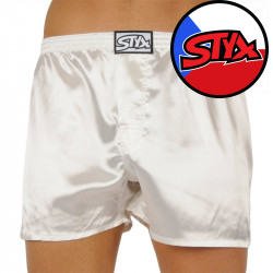 Fehér szatén férfi boxeralsó Styx klasszikus gumival (C1061)
