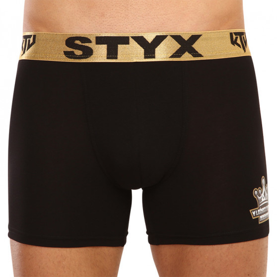Fekete long férfi boxeralsó Styx / KTV sport gumi - arany gumi (UTZK960)
