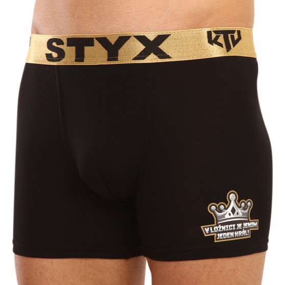 Fekete long férfi boxeralsó Styx / KTV sport gumival - arany gumi (UTZK960)
