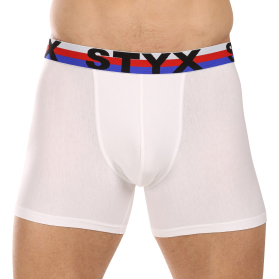 3PACK férfi boxeralsó Styx hosszú sportos elasztikus fehér trikolór fehér (3U2061)