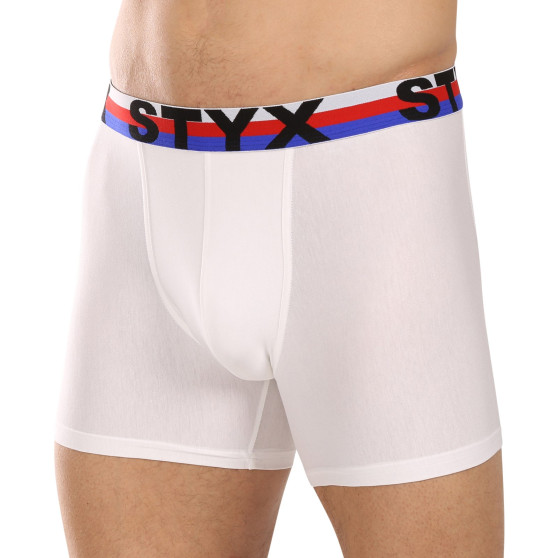 Férfi boxeralsó Styx hosszú sportos elasztikus fehér trikolór (U2061)